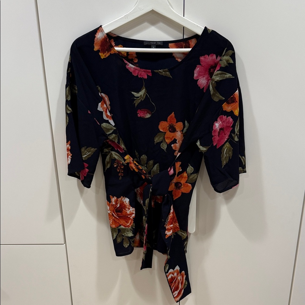 West Kei Floral Blouse - Black with Pink and Orange Accents